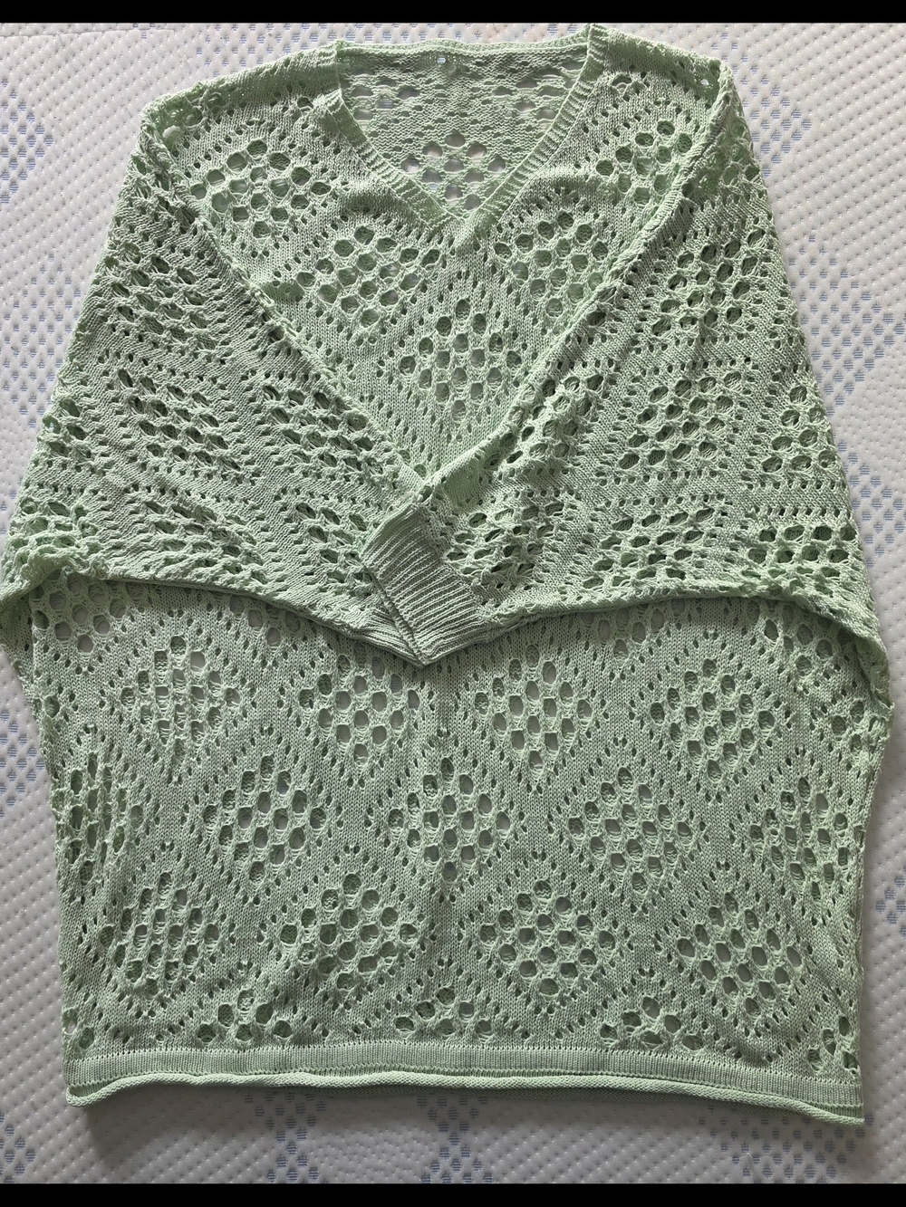 Light Green Crochet Knit V-Neck Sweater